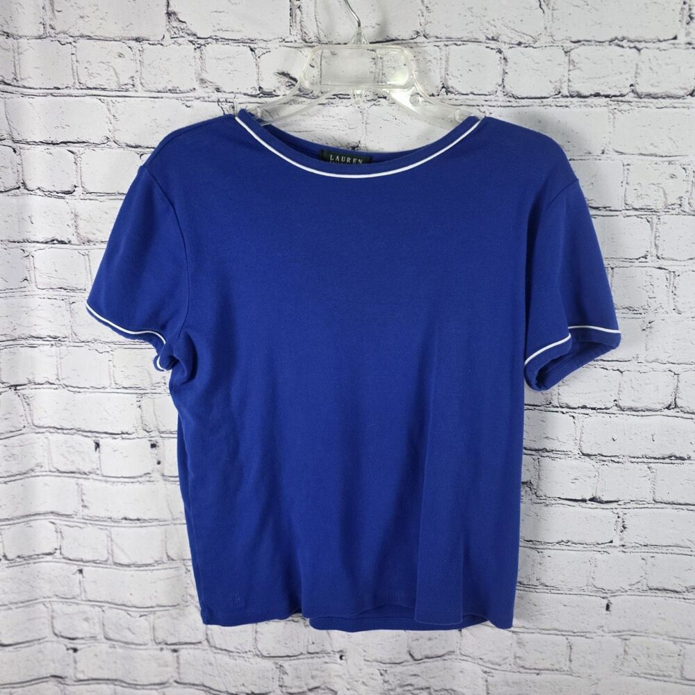 Lauren Ralph Lauren Henley Womens XL White Cotton Short Sleeve Casual Chambray